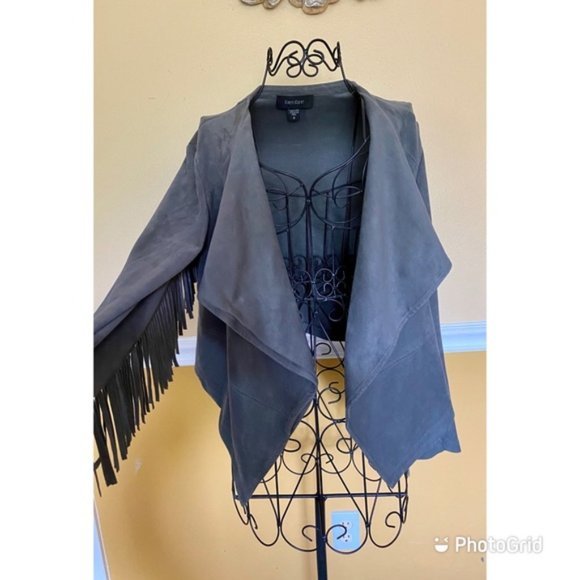 Karen Kane Grey Faux suede fringed western style blazer - Picture 2 of 7